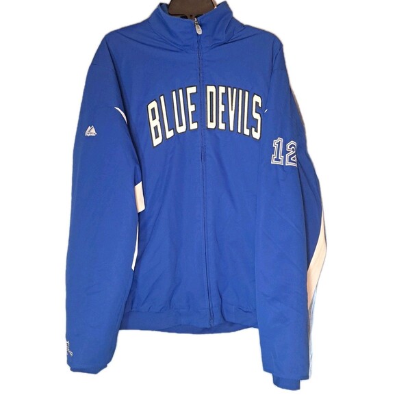 Majestic Duke University Blue Devils Large 90s Puffer Bomber Jacket Vtg Laettner - Picture 1 of 11